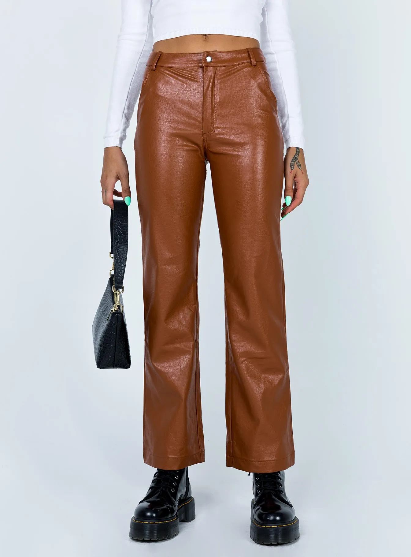 Ashlea PU Pants Brown Flatlock Seams