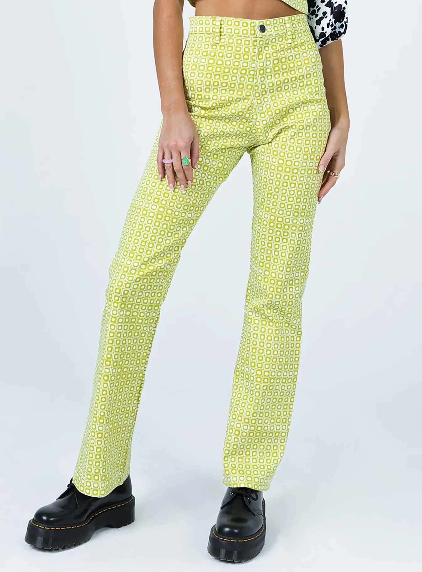Motel Zoven Trouser Green Geo Retro Organic Cotton