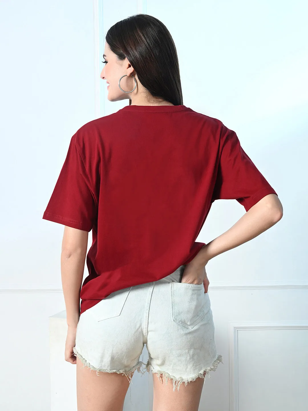 Timeless 100% Cotton Solid T-shirt - Maroon Cozy Layering Prom