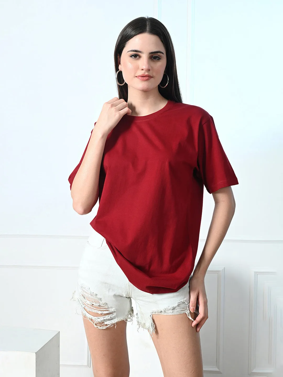Antibacterial Treatment Sport Performance Fit Timeless 100% Cotton Solid T-shirt - Maroon