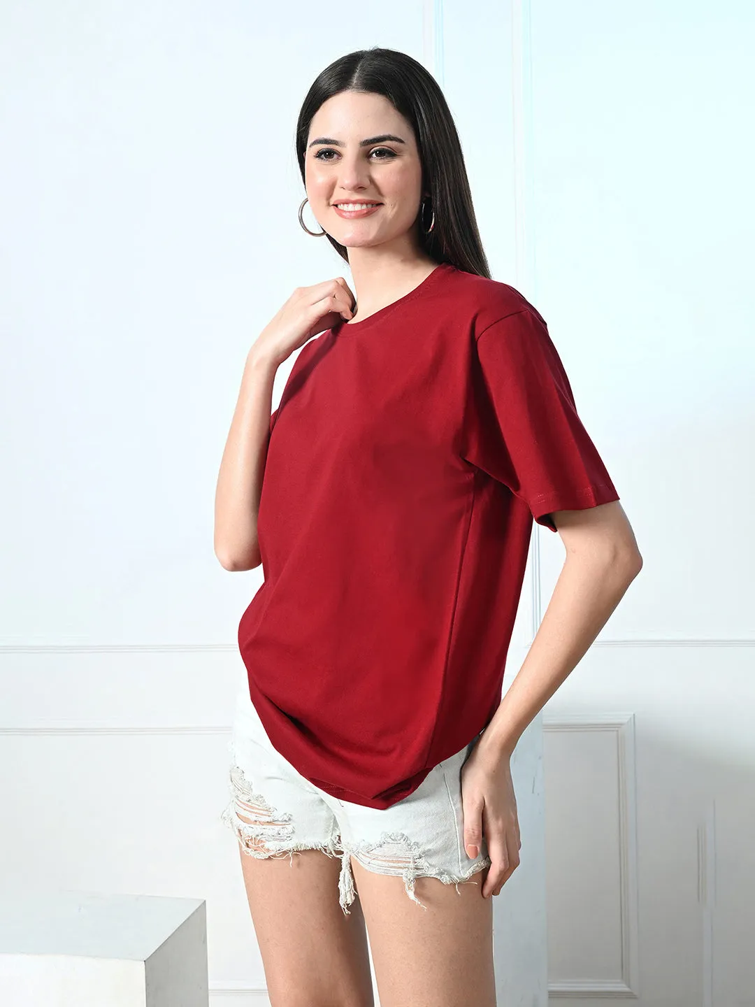 Everyday Essential Quick Dry Performance Timeless 100% Cotton Solid T-shirt - Maroon