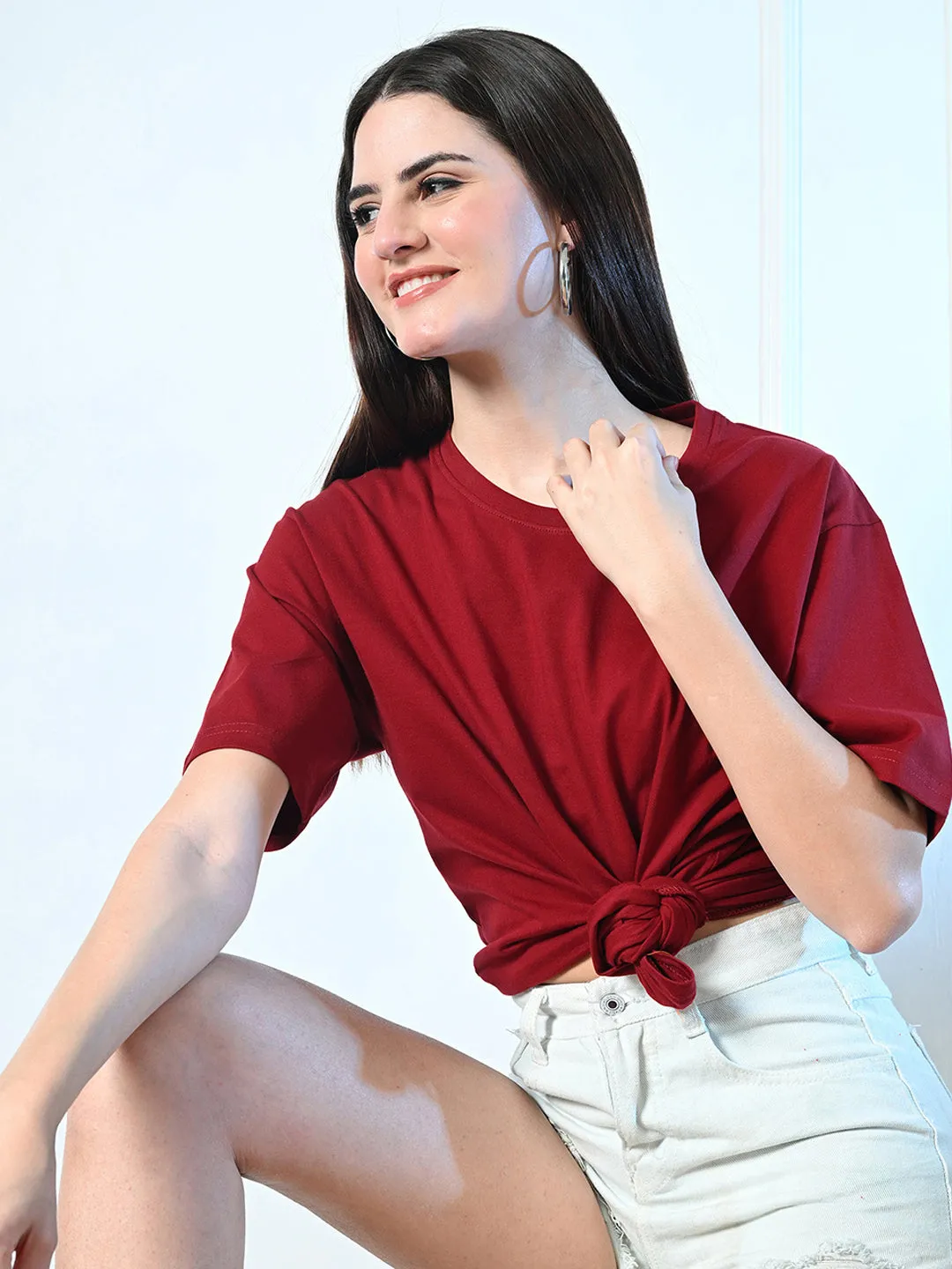 Timeless 100% Cotton Solid T-shirt - Maroon Trendy Design RelaxedFit