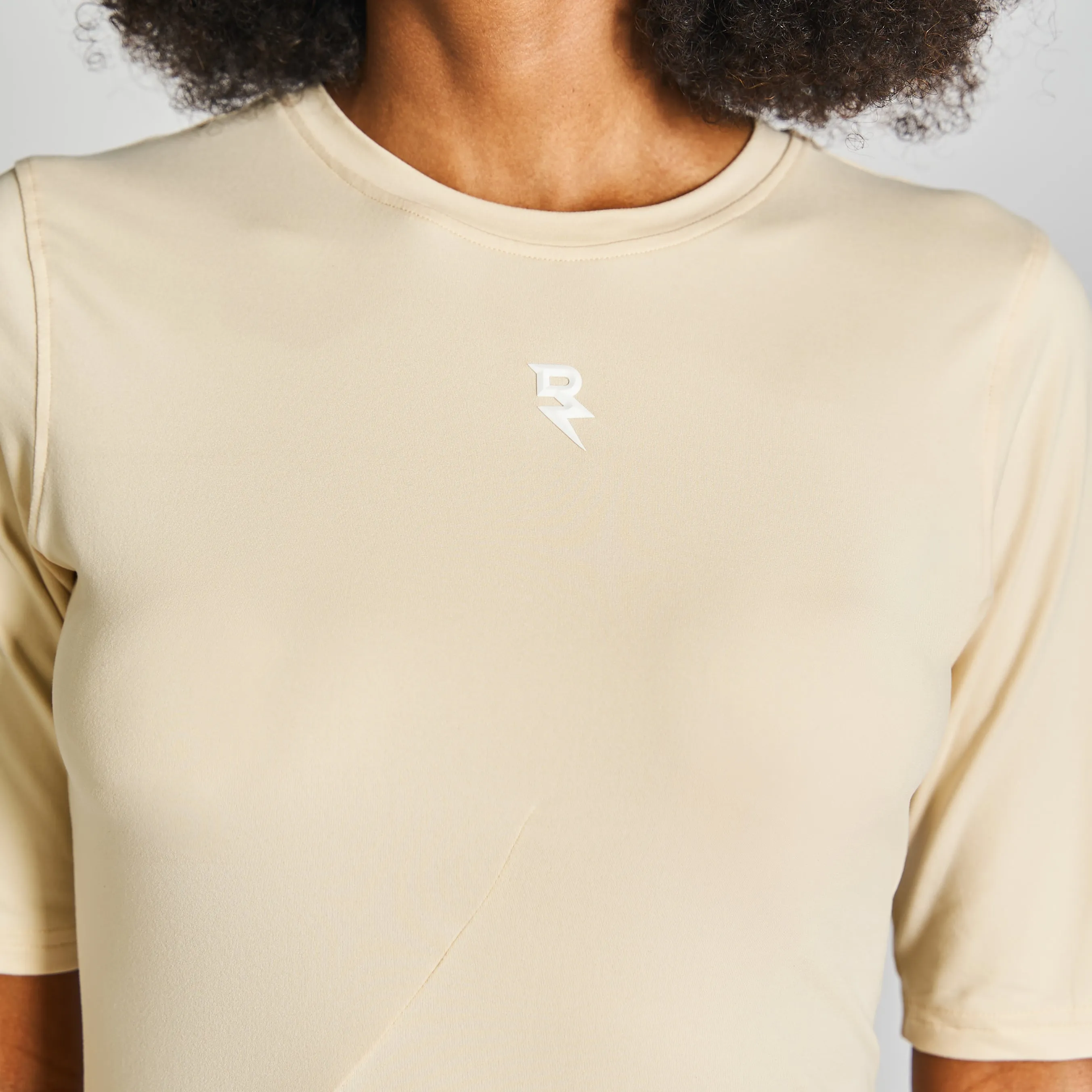 Sleek Stretch Fit Sportswear Hem T-Shirt - Macadamia