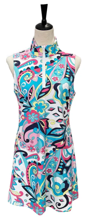Comfortable and breathable Melly M Blue, Pink & Yellow Floral Print Women??s Sleeveless Golf Dress Size M MSP$195