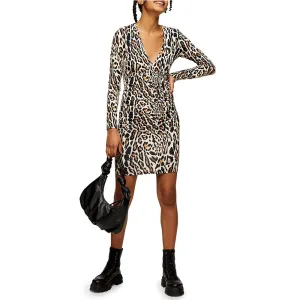 Women's Leopard Ruched Mini Dress,Multi Summer Fashion