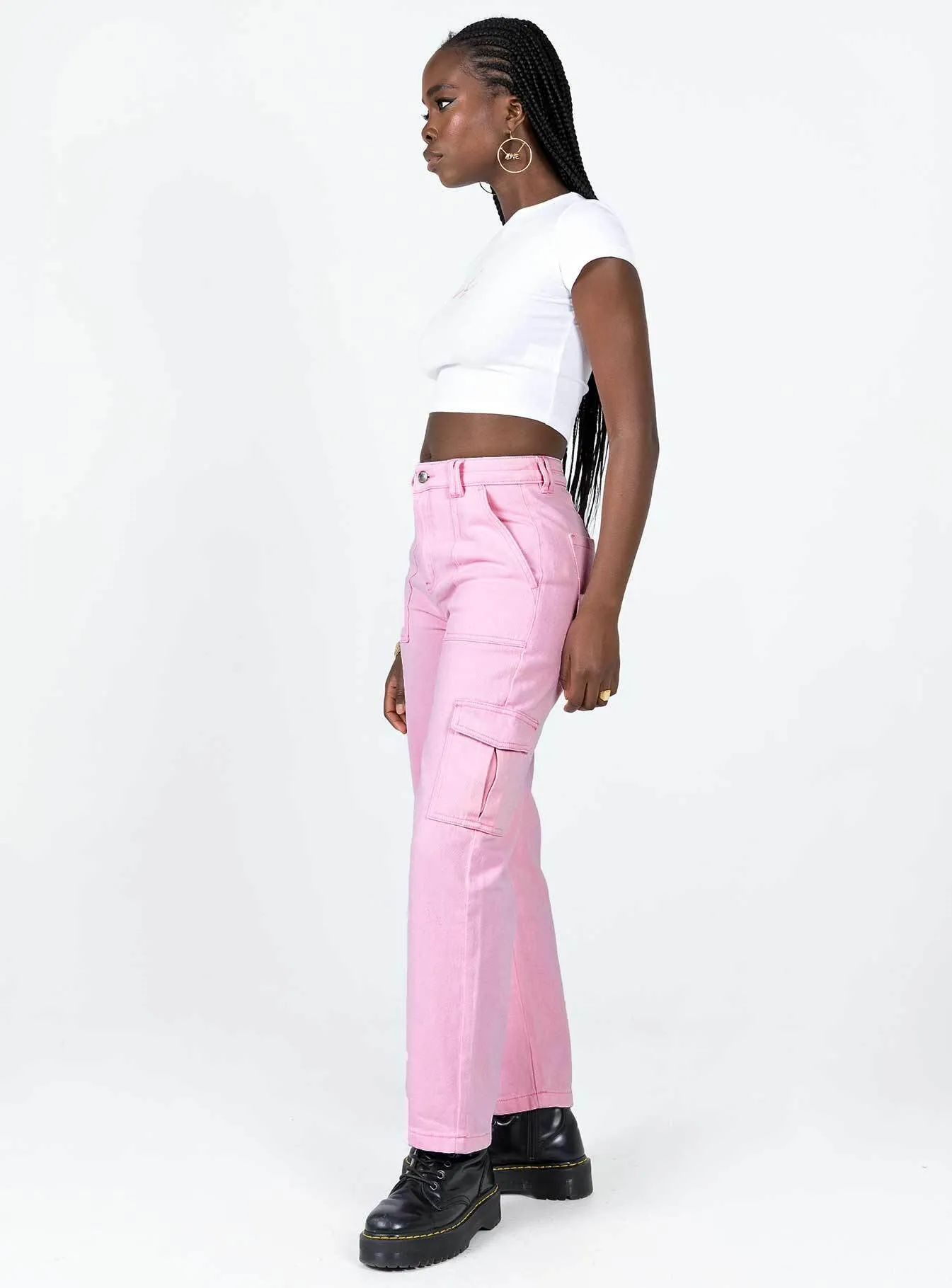 Adelaide Cargo Jeans Pink High Waist