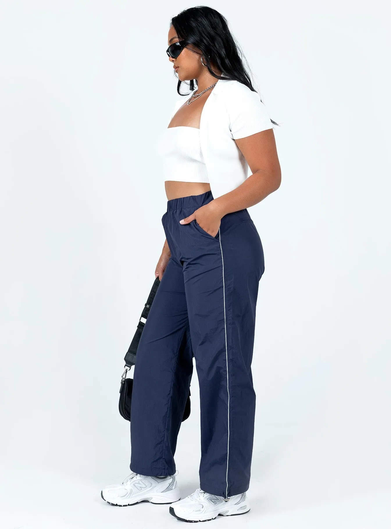 Contrast Trim Comfortable Design Downtown Parachute Pants Navy