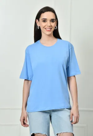 Stretch Waist Timeless 100% Cotton Solid T-shirt - Sky Blue