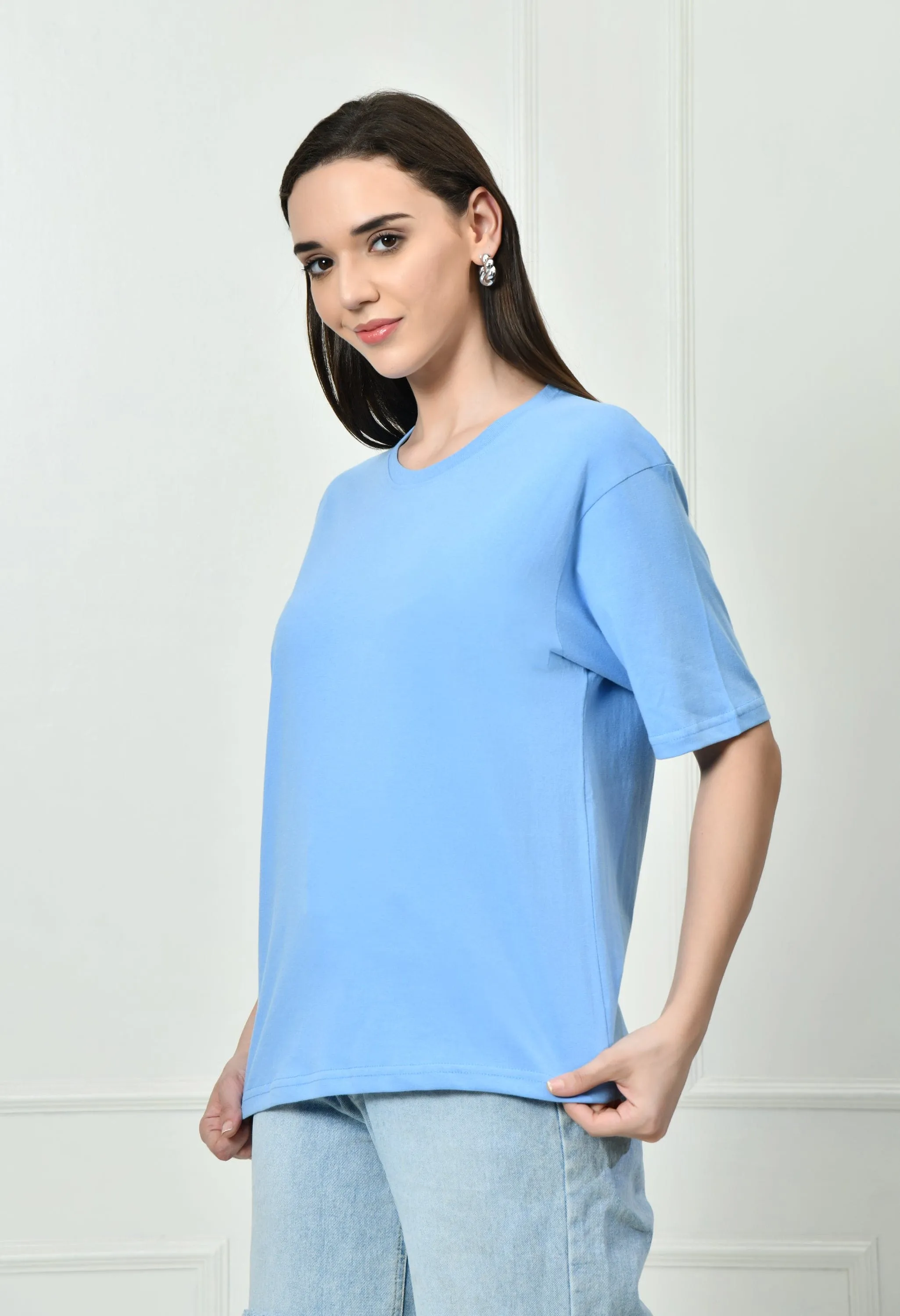 Timeless 100% Cotton Solid T-shirt - Sky Blue Quality Layer