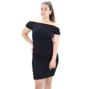 Women's Off Shoulder Glitter Smock Dress,Black SustainableCotton