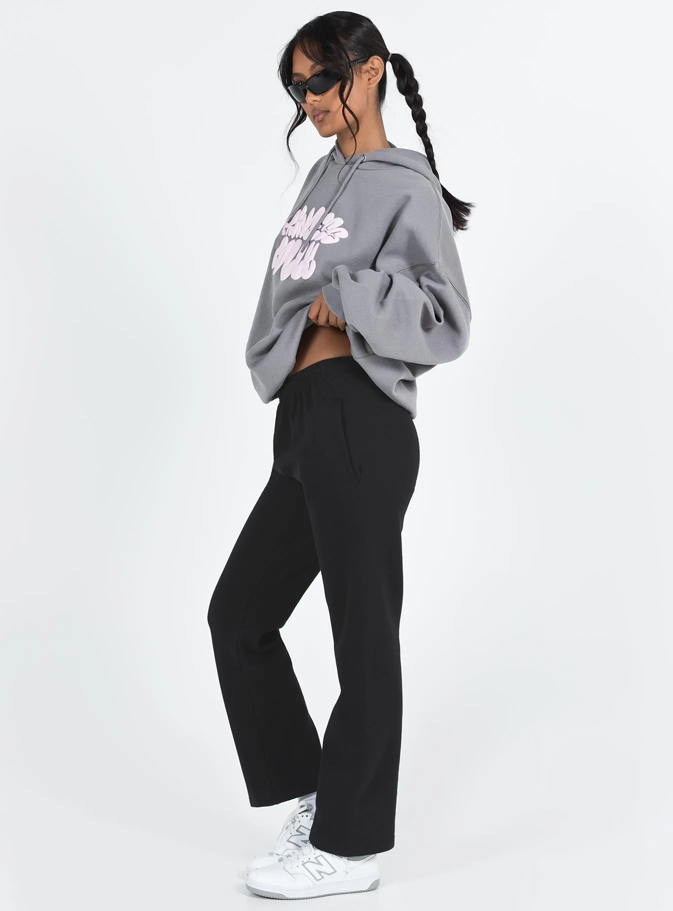 Arya Straight Leg Track Pants Black Softened Hem Tear Resistant