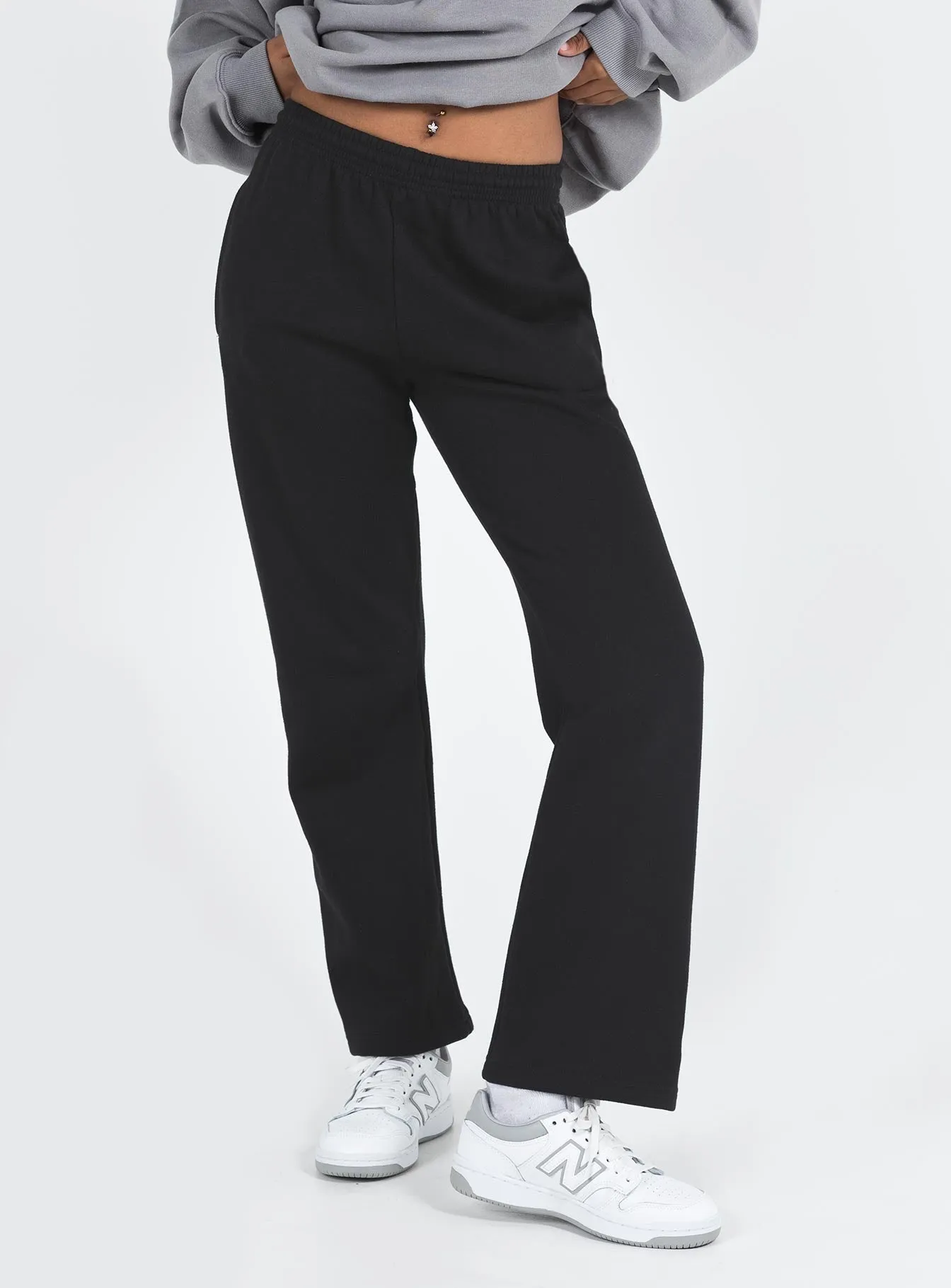 Easy Care Fabric Finish Arya Straight Leg Track Pants Black