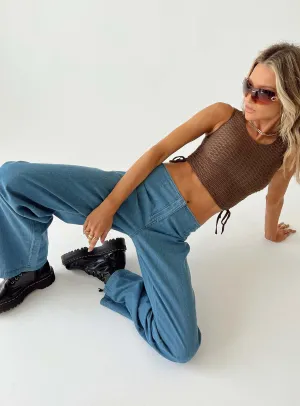 Comfortable fit Motel Sedna Trouser Denim Stone Wash Blue