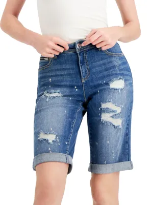 healthcare industry Cooling Mesh Lining Women's Washed Ripped Denim Short,Blue