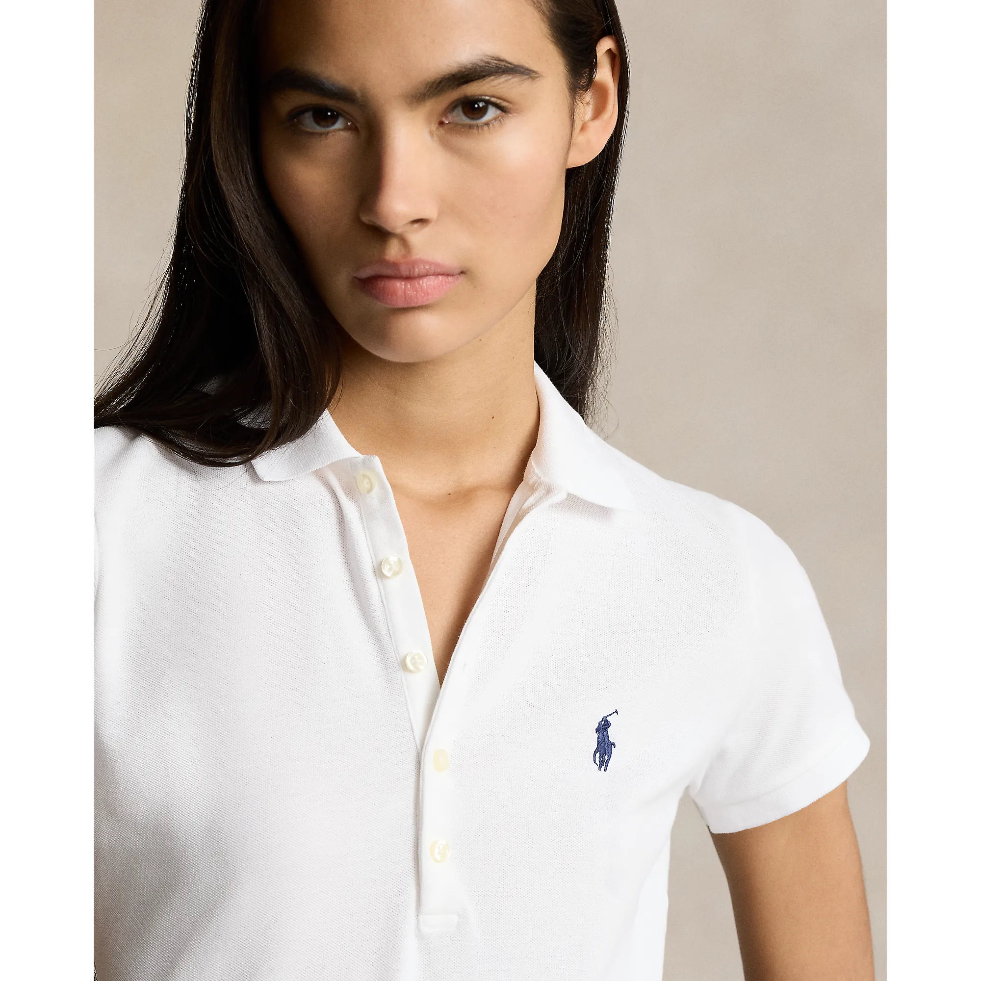 MoistureWickingTechnology Breathable knit Polo Performance Ralph Lauren Women's Cotton Tailored Fit Polo Shirt - Pure White