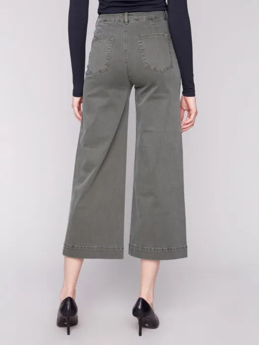 CHARLIE B CROPPED PATCH POCKET FLARE PANTS - OLIVE GREEN Dance Light