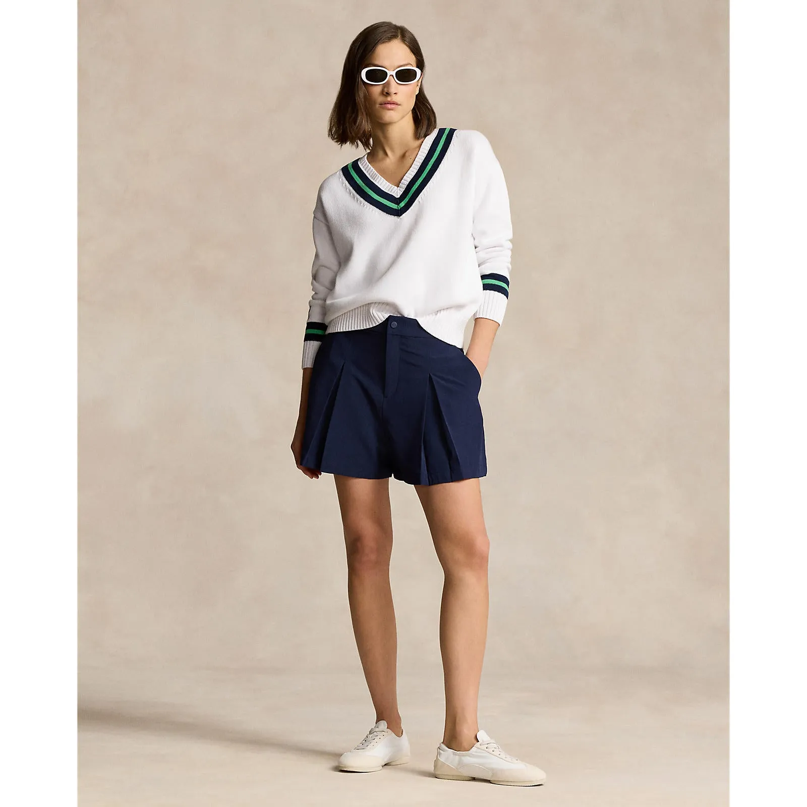 Ventilated Back Panels Beach Ease RLX Ralph Lauren Women's Performance Pleated Golf Shorts - Refined Navy