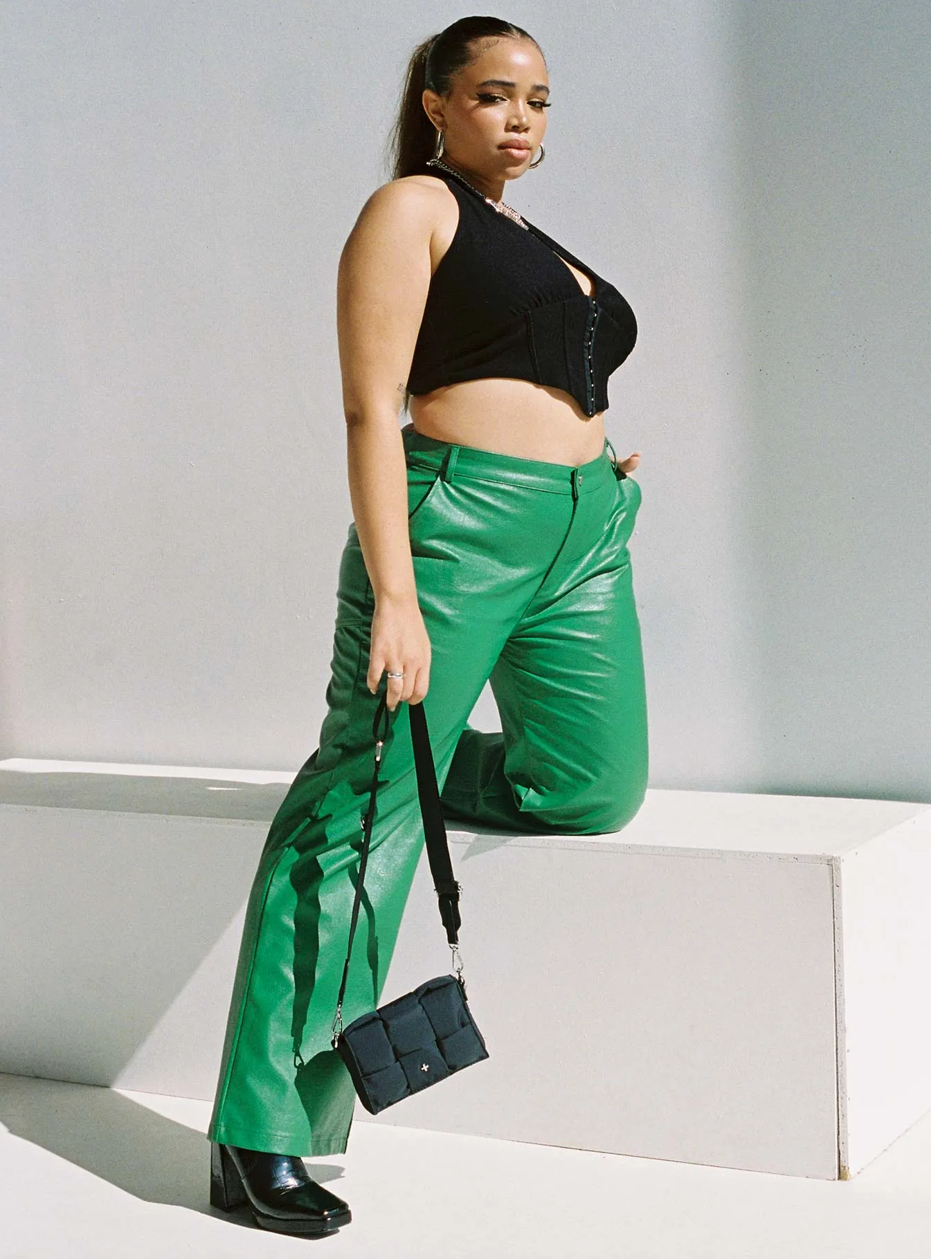 MoistureWicking Abrasion Resistant Panels Ashlea PU Pants Green Curve