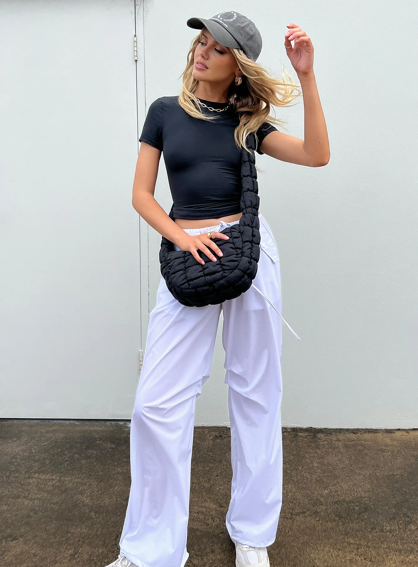 Sleek Appearance Sleek Fit Snow Parachute Pants White
