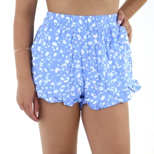 Women's Printed Frill Hem Short,Blue Minimal Comfort