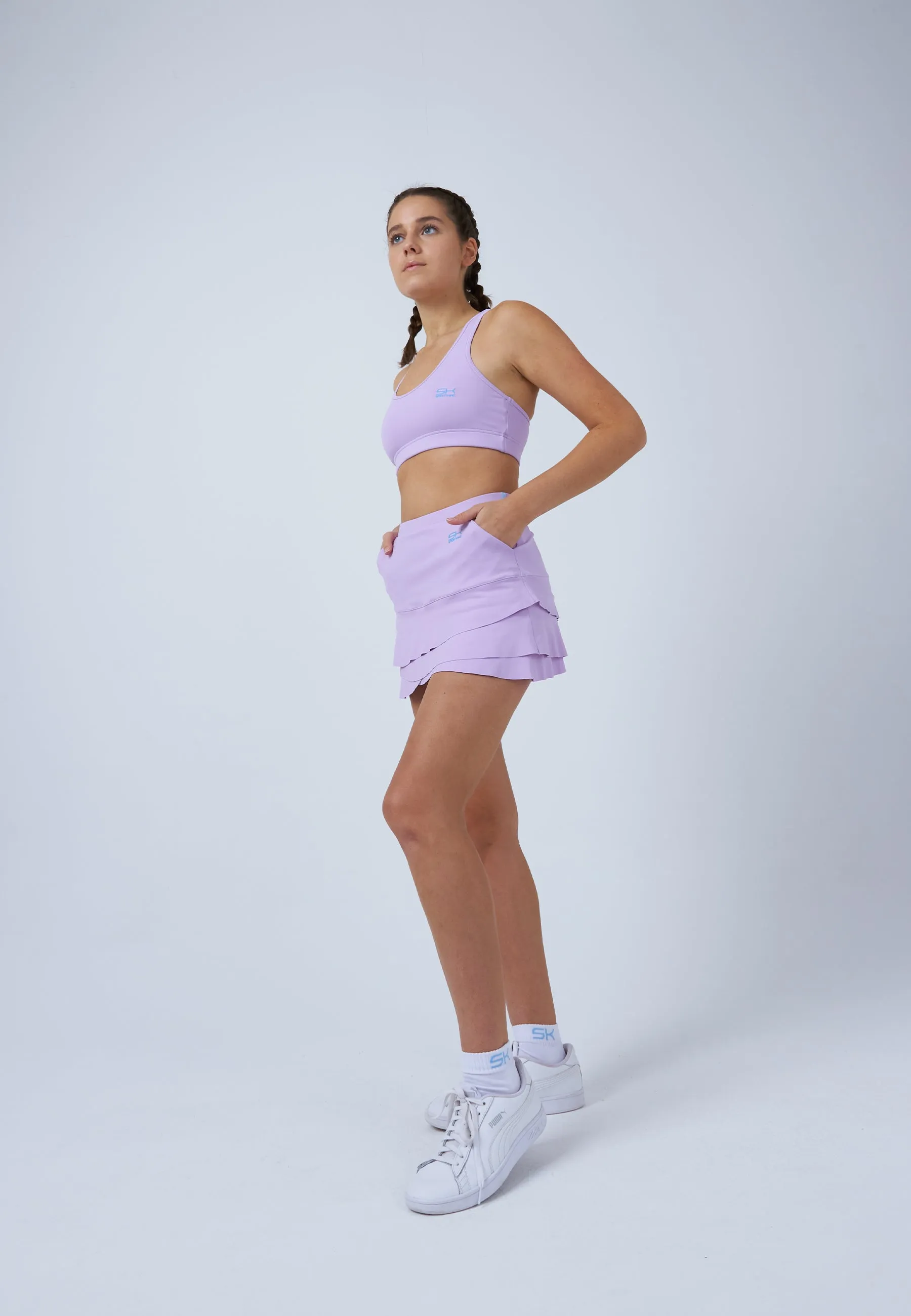 Spring Brunch Light Outfit Tulip Tennis Skort with pockets, lilac