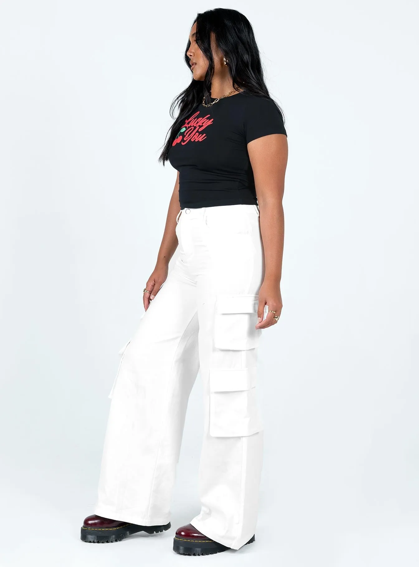 Alexis Cargo Pants White StainResistantCoating Body Movement