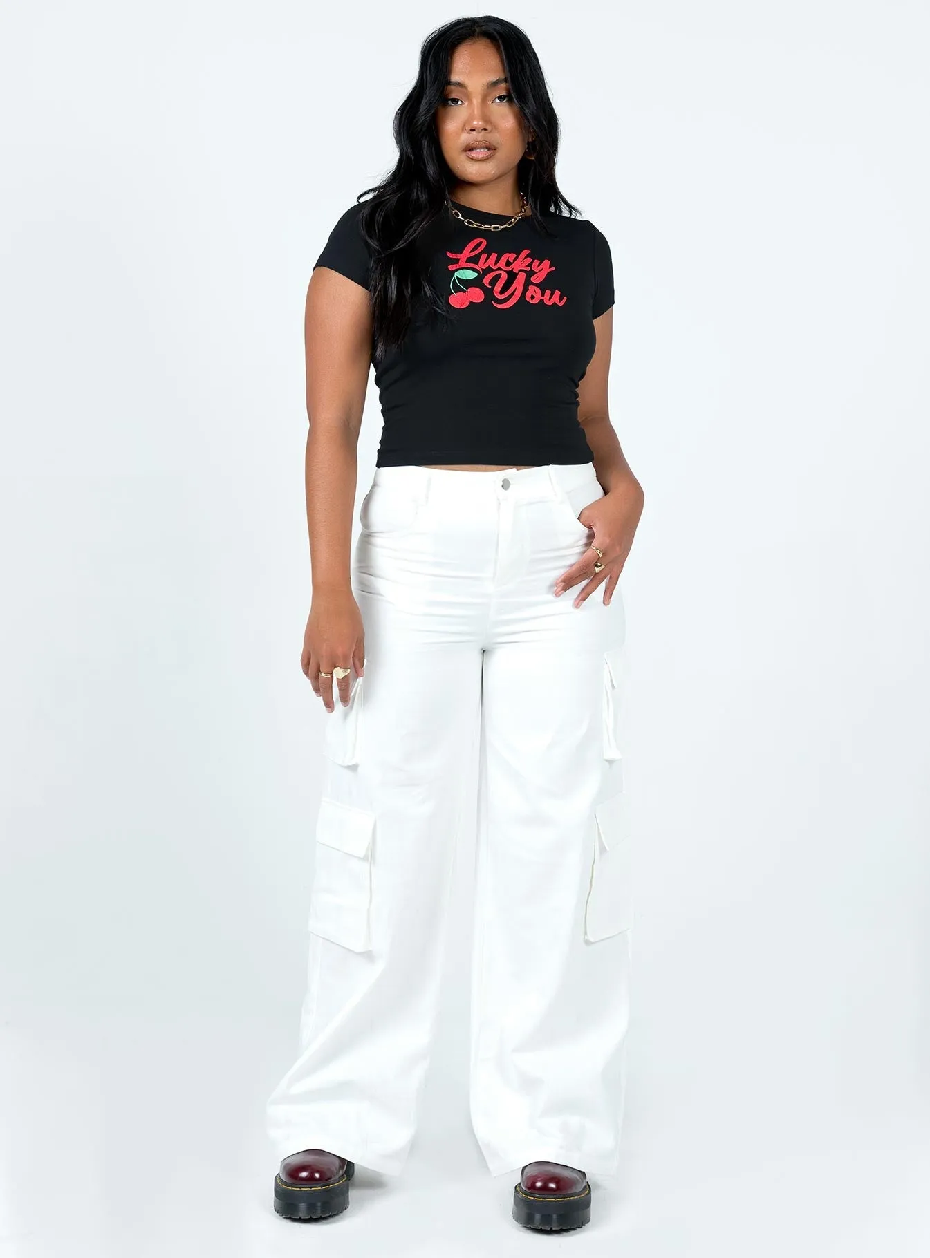 Alexis Cargo Pants White SmoothZipper Breathable Stretch