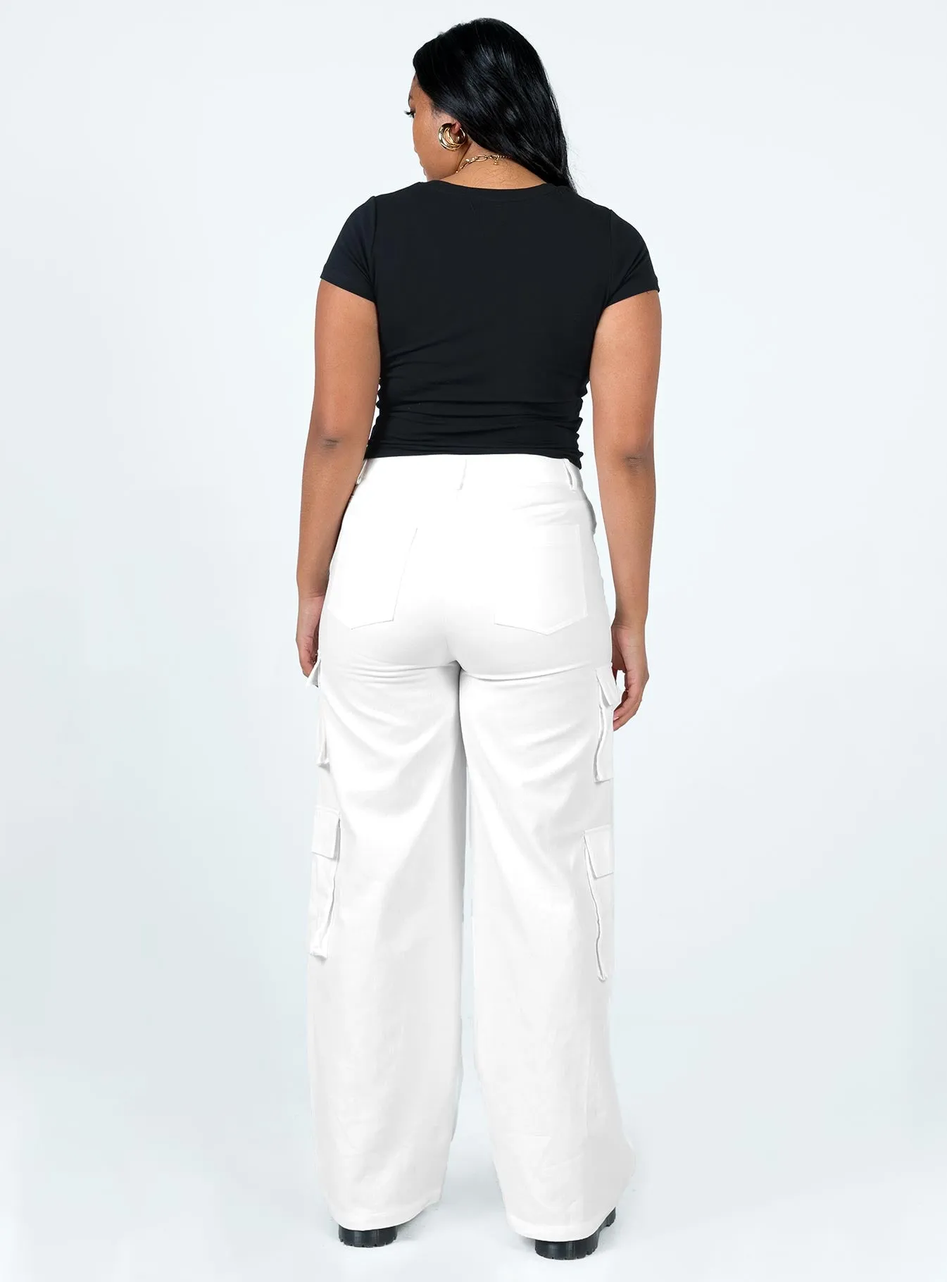 Smooth Fit Lining HighRiseWaist Alexis Cargo Pants White