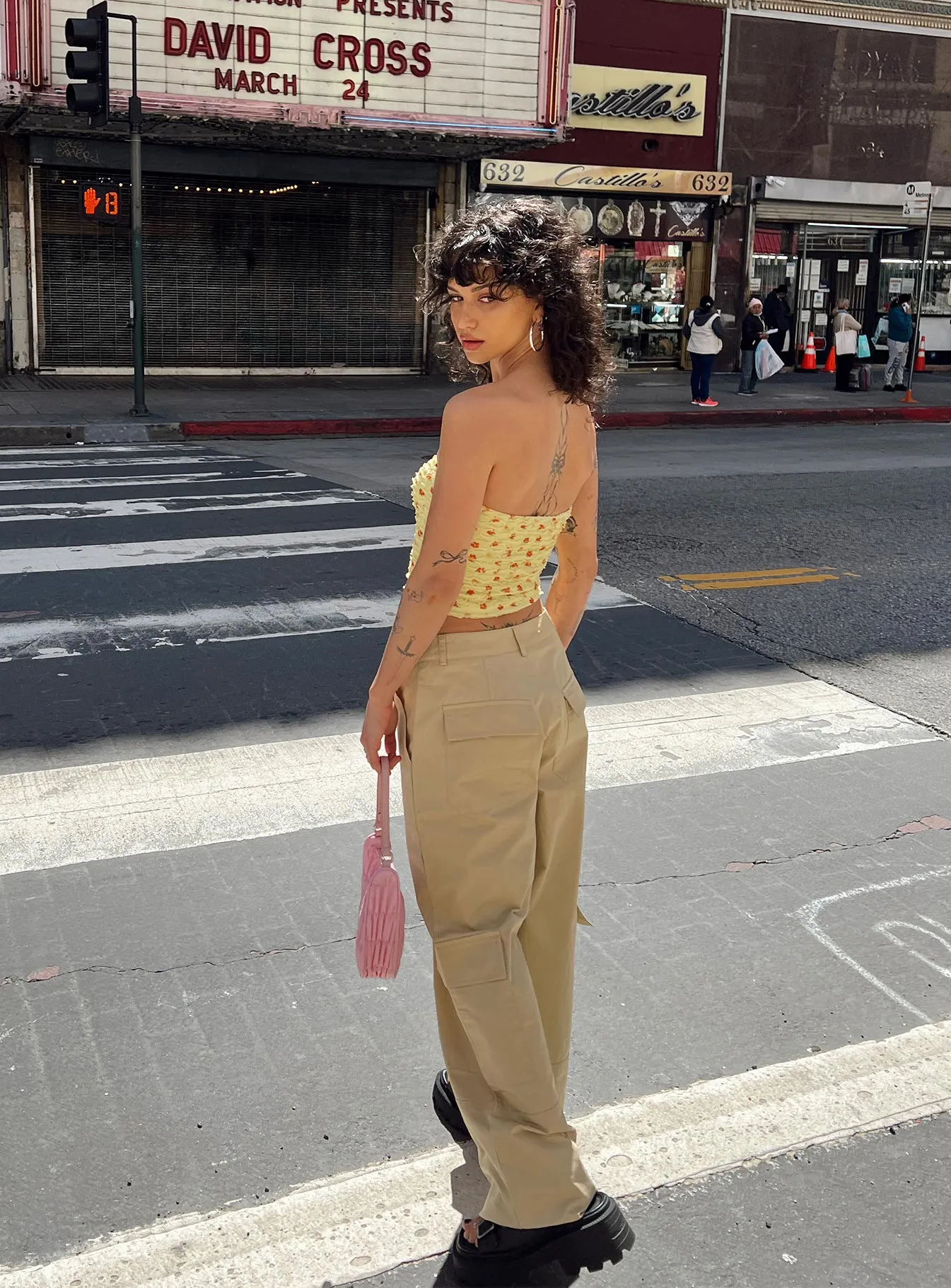 Luna Mid Rise Cargo Pants Beige WrinkleFreeFabric