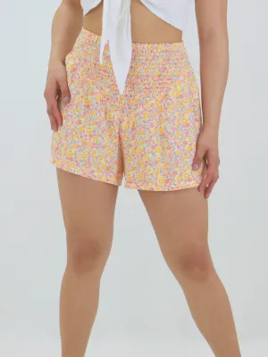 Women's Smocked Waist Floral Printed Short,Multi Rough texture