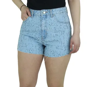 Women's Denim Sequined Short,Light Blue Light Stretch Design