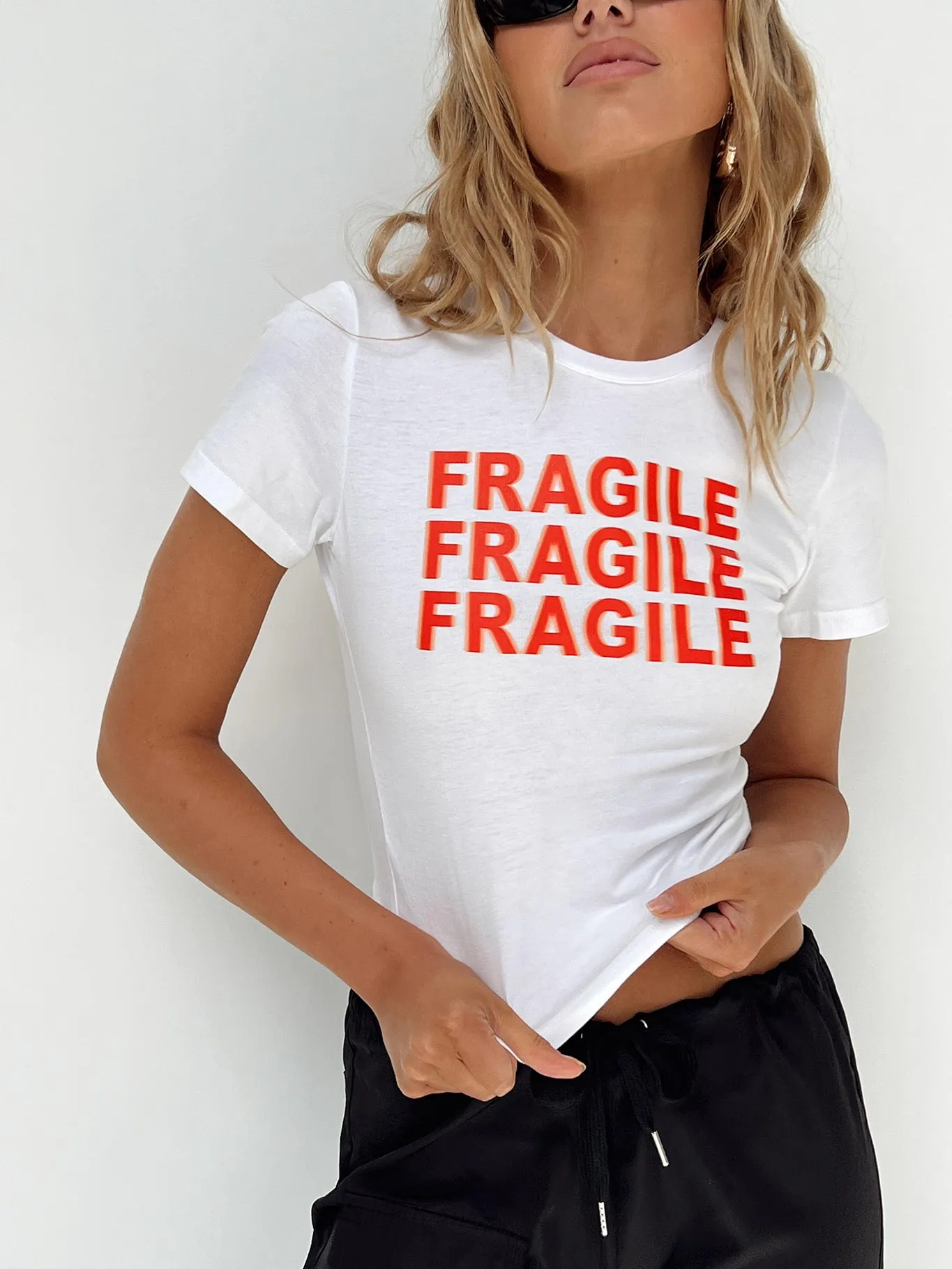 Breathable Waist JGR & STN Fragile Baby Tee White