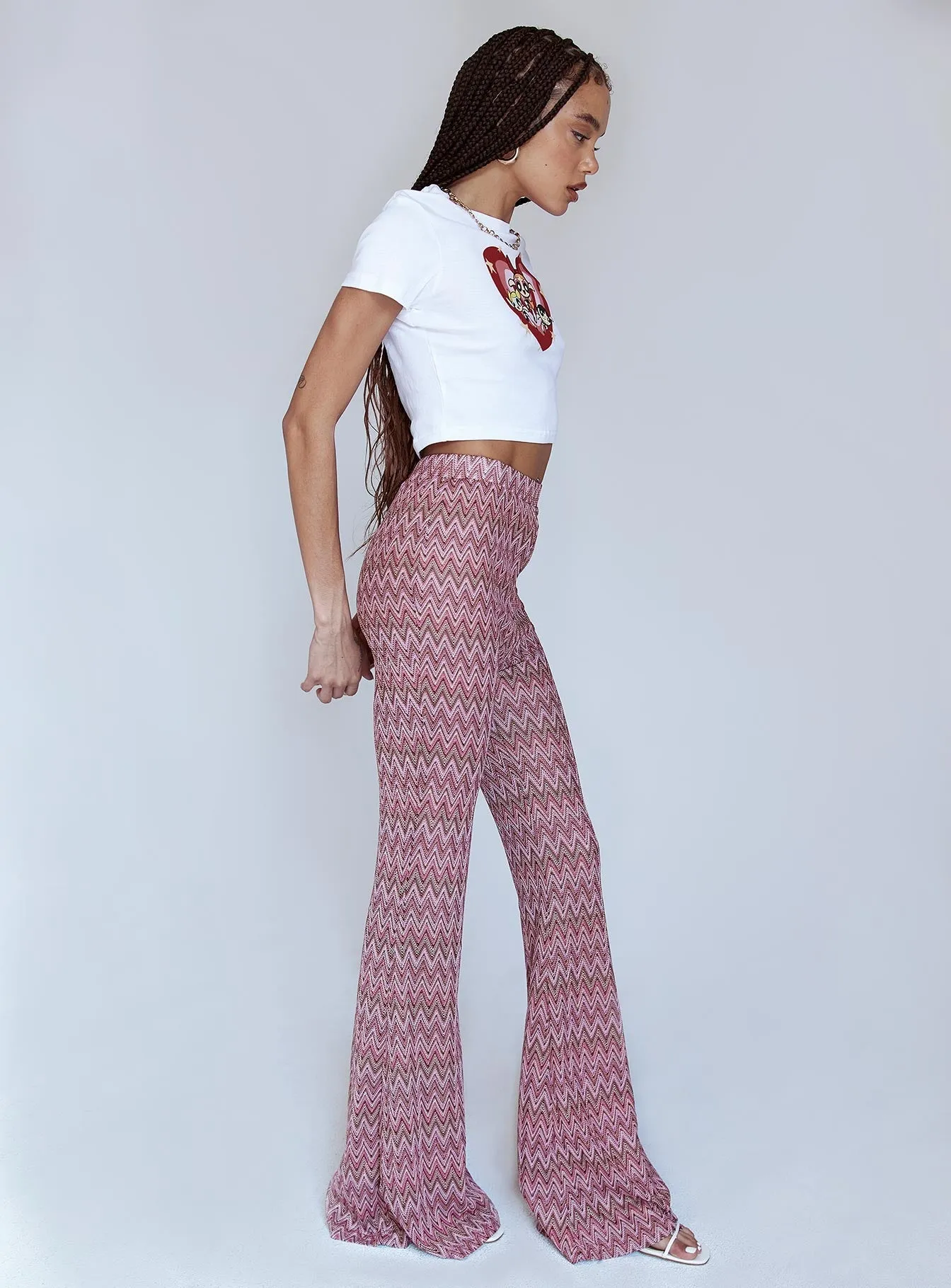Karmen Chevron Knit Flare Pants Pink Anti Bacterial Treatment