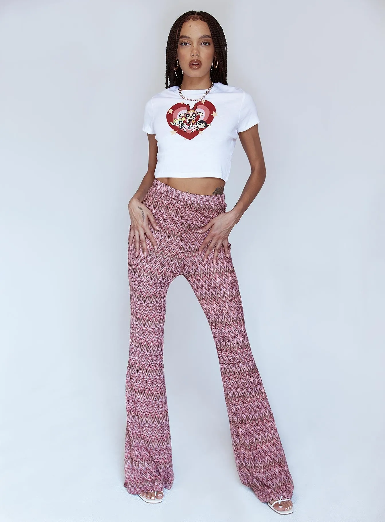 Bold Design Karmen Chevron Knit Flare Pants Pink