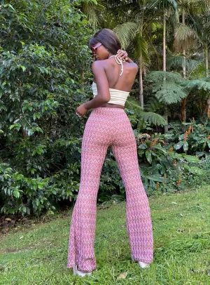 Sporty Comfort Fit Karmen Chevron Knit Flare Pants Pink