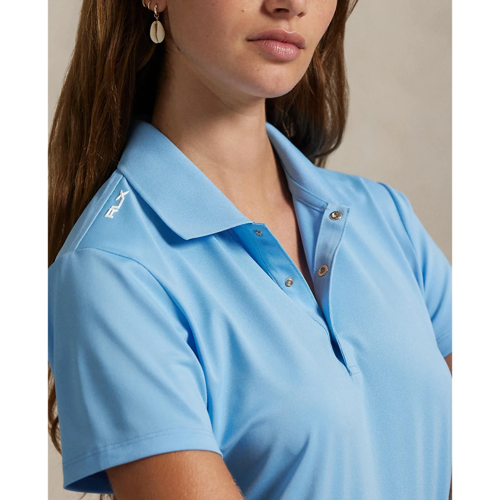 RLX Ralph Lauren Women's Tour Performance Golf Shirt?- Sutton Blue Foldable Hem