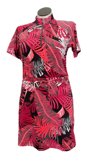Tail Pink & Black Floral Leaf Print Women's Short Sleeve Golf Dress Size L Smart And Comfortable Tulle Flow