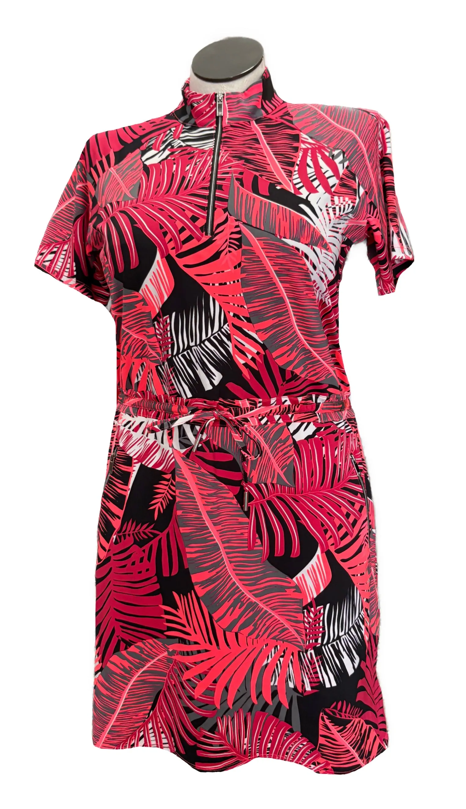 Tail Pink & Black Floral Leaf Print Women's Short Sleeve Golf Dress Size L Smart And Comfortable Tulle Flow