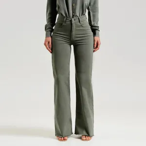 Slim Fit Stretch Fashion Solid Color Frayed Flared Pants Comfort Design Recycled Fit