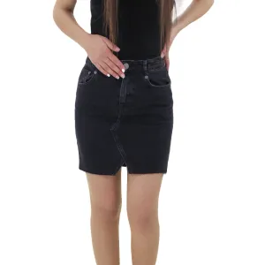 Women's Ribbed asymmetrical skirt,Black Everyday Line Matte Finish