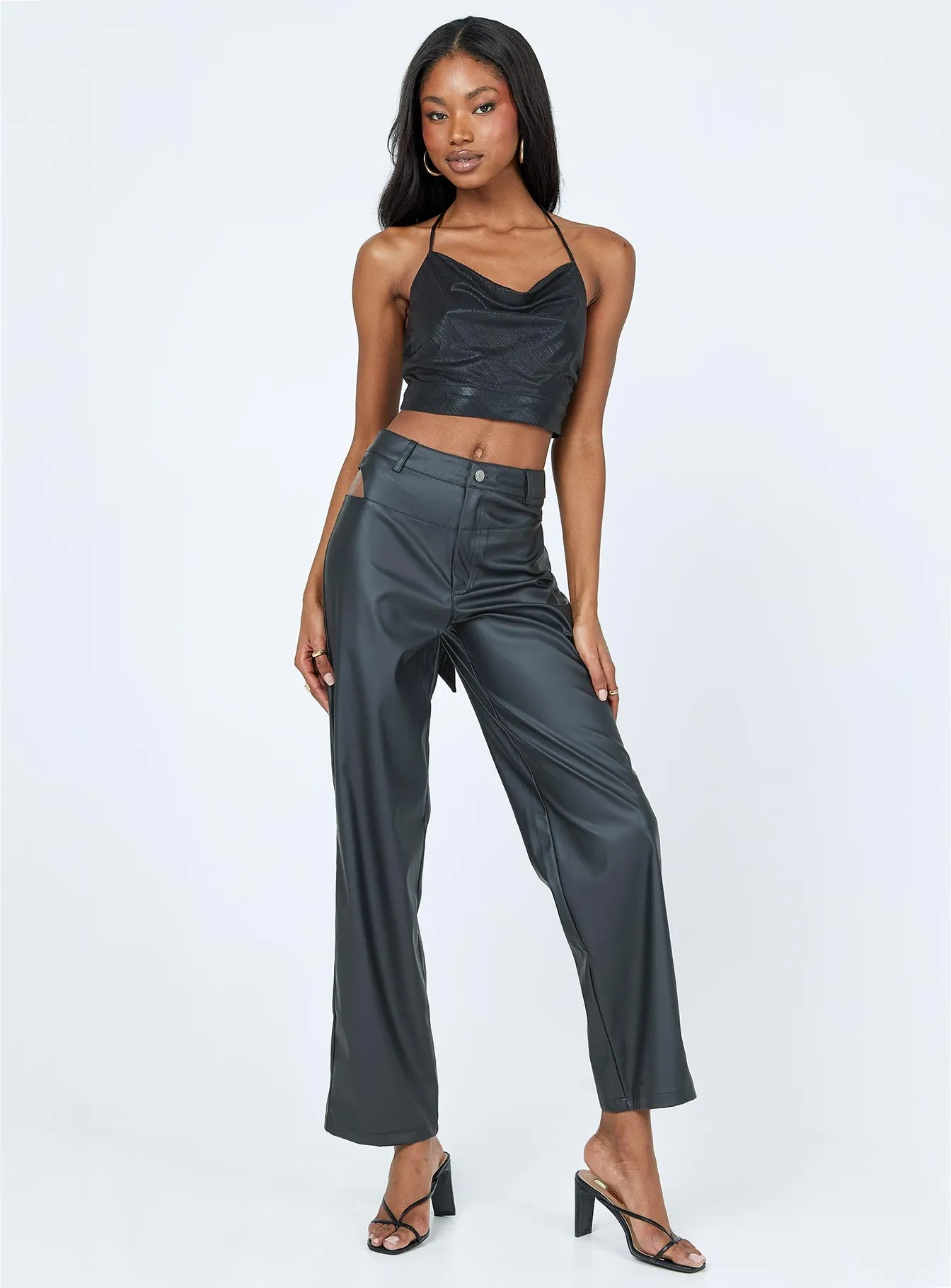 Desire Hip Cut Out PU Pants Black Flexible Knee Panels