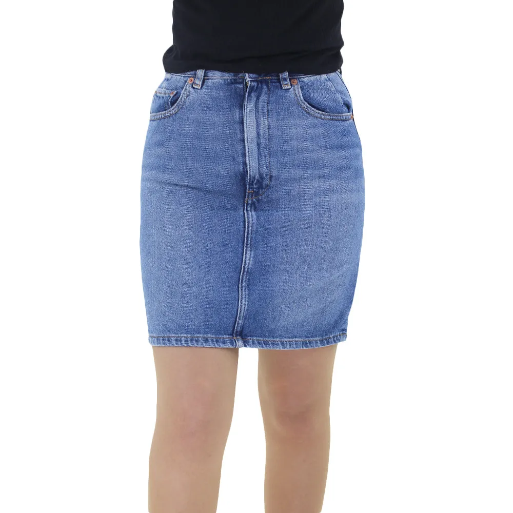 Women's Plain Denim Skirt,Blue Minimal Design Simple Flow