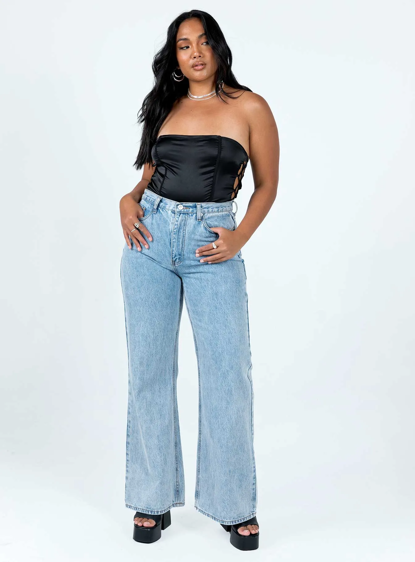 Benko Strapless Bodysuit Black loose fit bodysuit