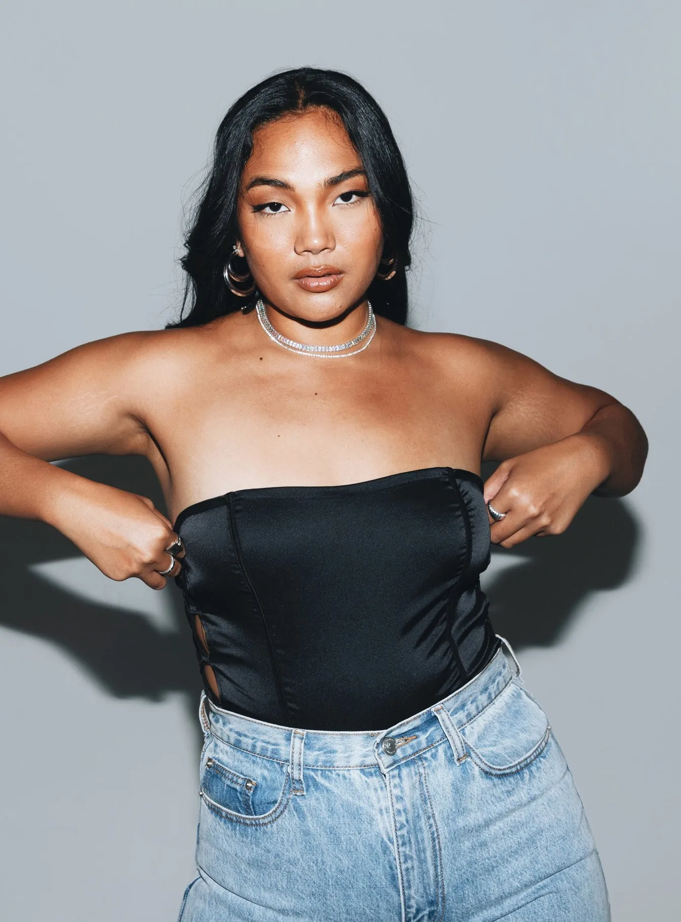 athleisure bodysuit two piece bodysuit Benko Strapless Bodysuit Black