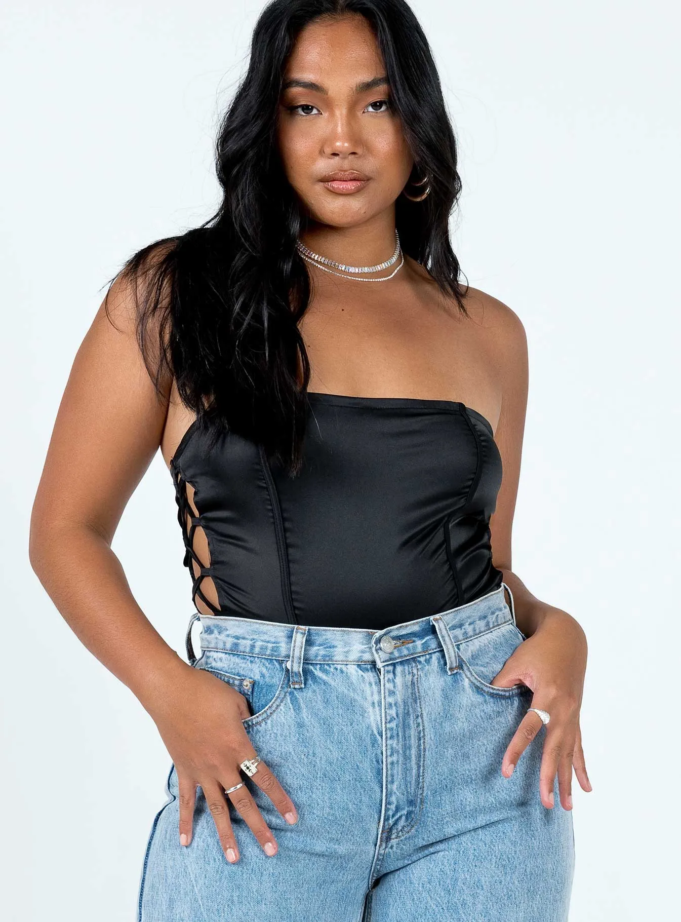 Benko Strapless Bodysuit Black tank bodysuit sheer bodysuit