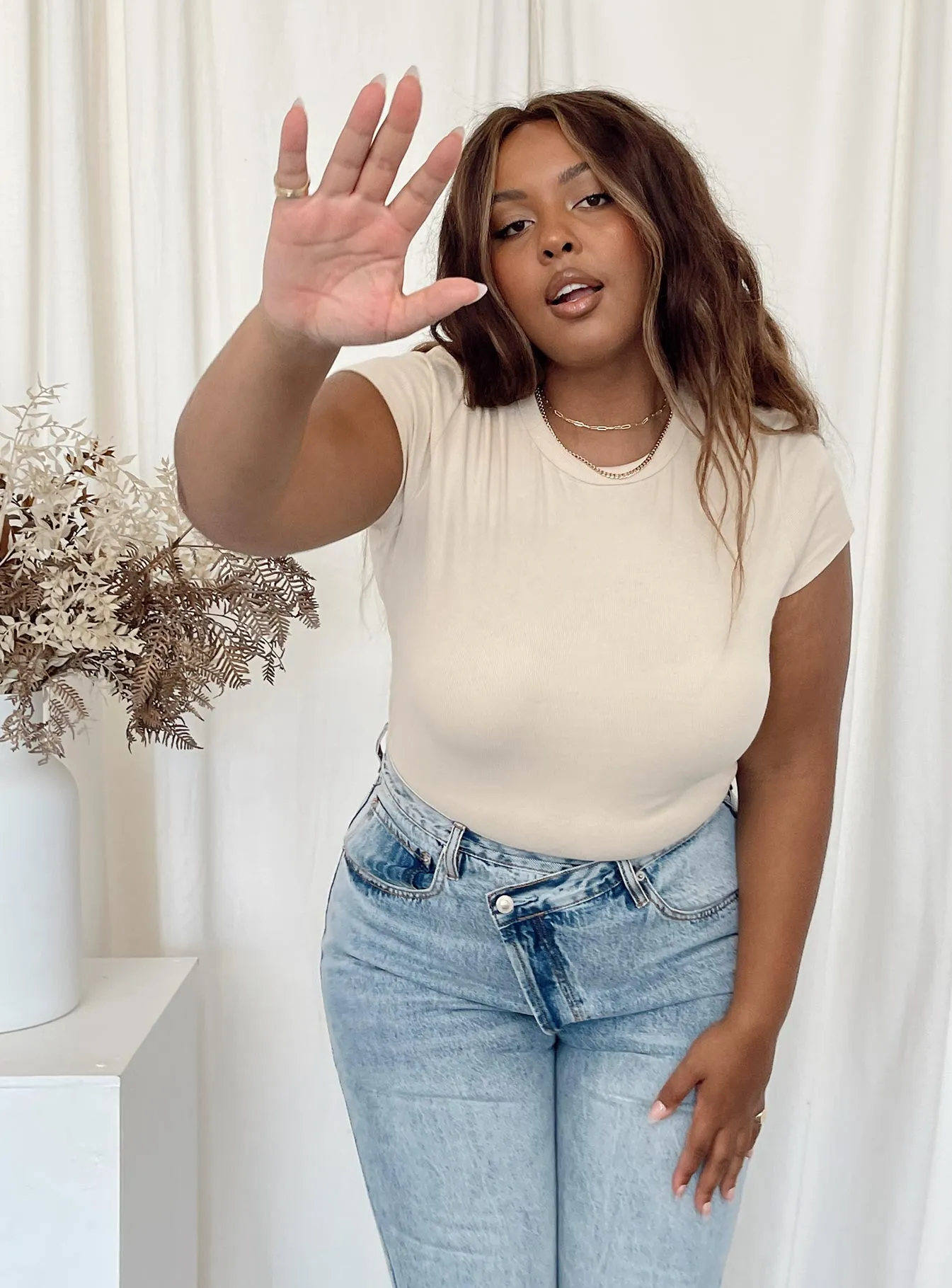 velvet bodysuit lightweight bodysuit Harlea Bodysuit Beige Curve