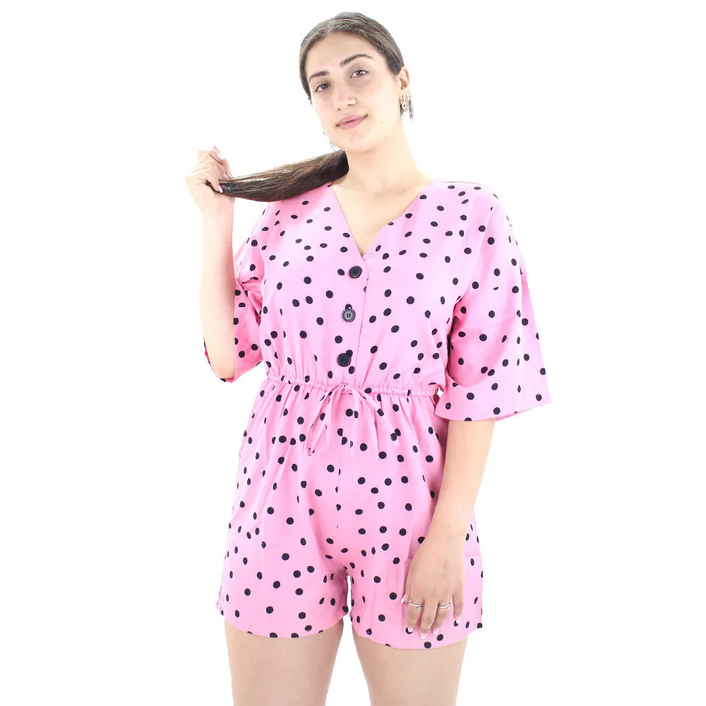 Work Urban Women's Polka Dots V-Neck Jumpsuit,Pink