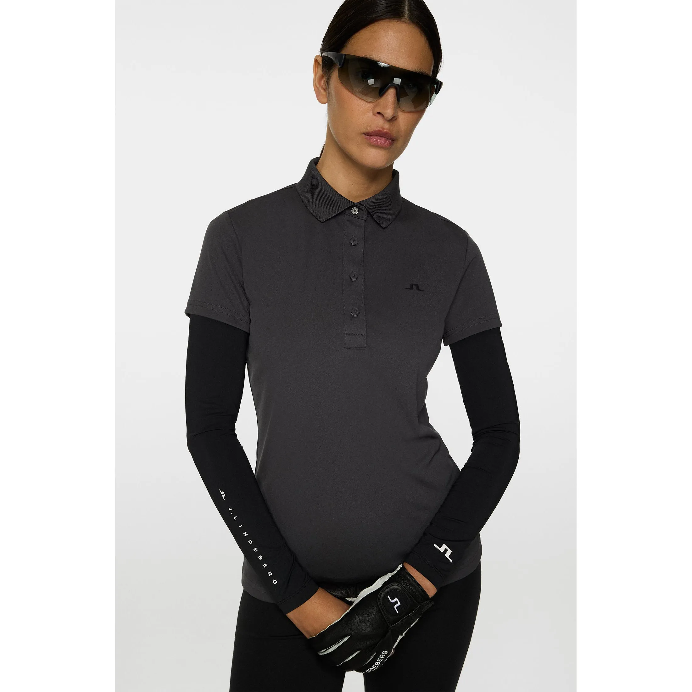 4Way Stretch Scandi Clean J.Lindeberg Women's Cassie Golf Polo Shirt - Asphalt