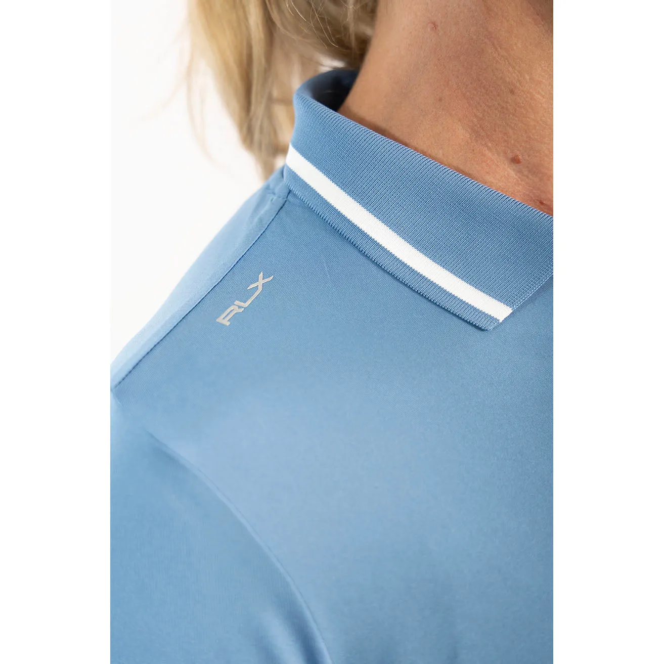 CompactKnit Everyday Comfort RLX Ralph Lauren Women's Airflow Golf Polo Shirt - Hatteras Blue Multi