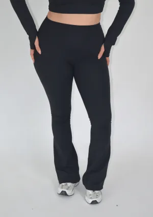 Flared Leggings - Black Stretch Comfort Active Lifestyle Morning Jog